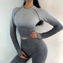 2020 U Change Yoga Set Women Long Sleeve Fitness Crop Top 2pc